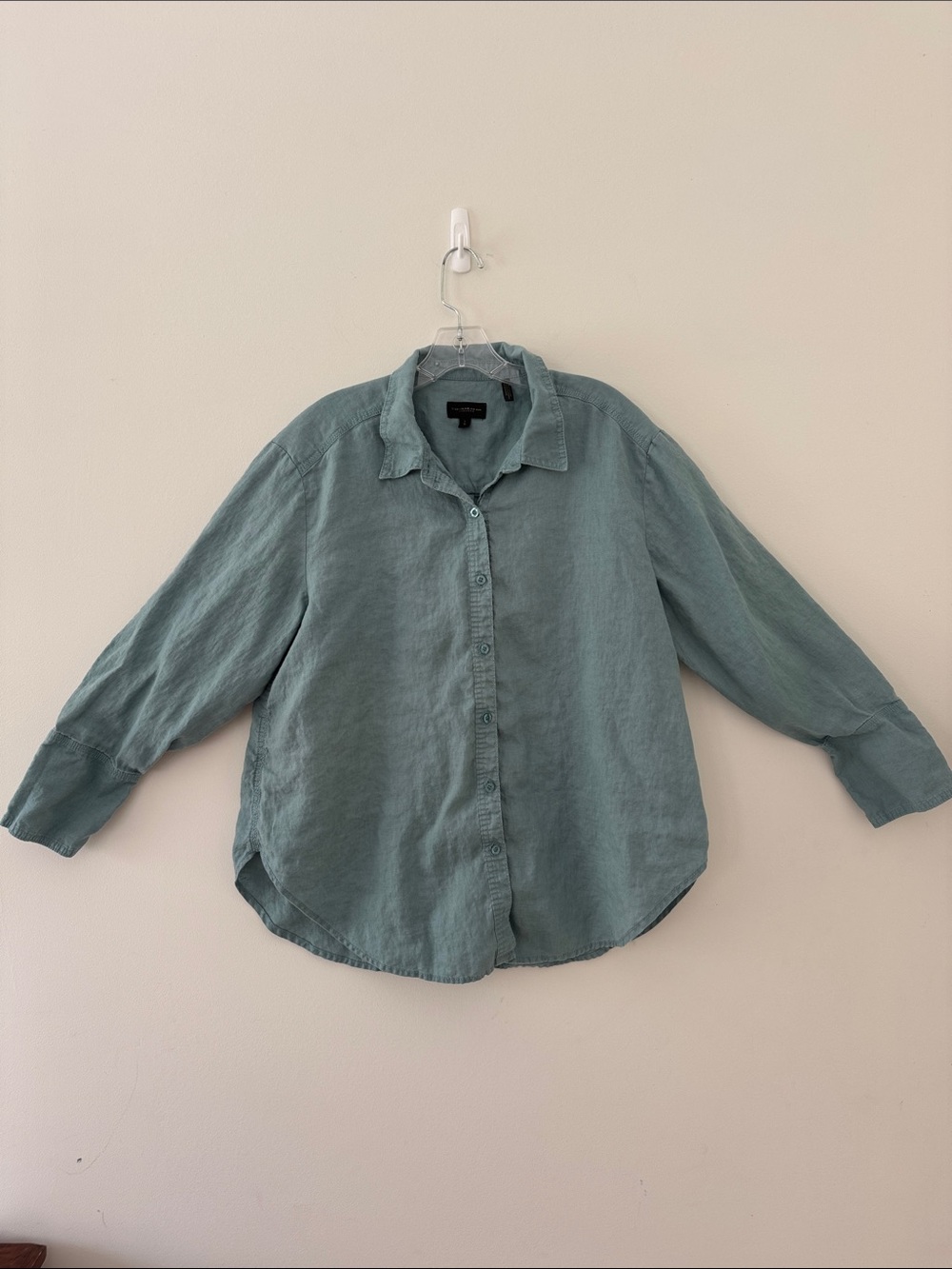 Donna Karan Dusty Teal Linen Button-Up Shirt Large